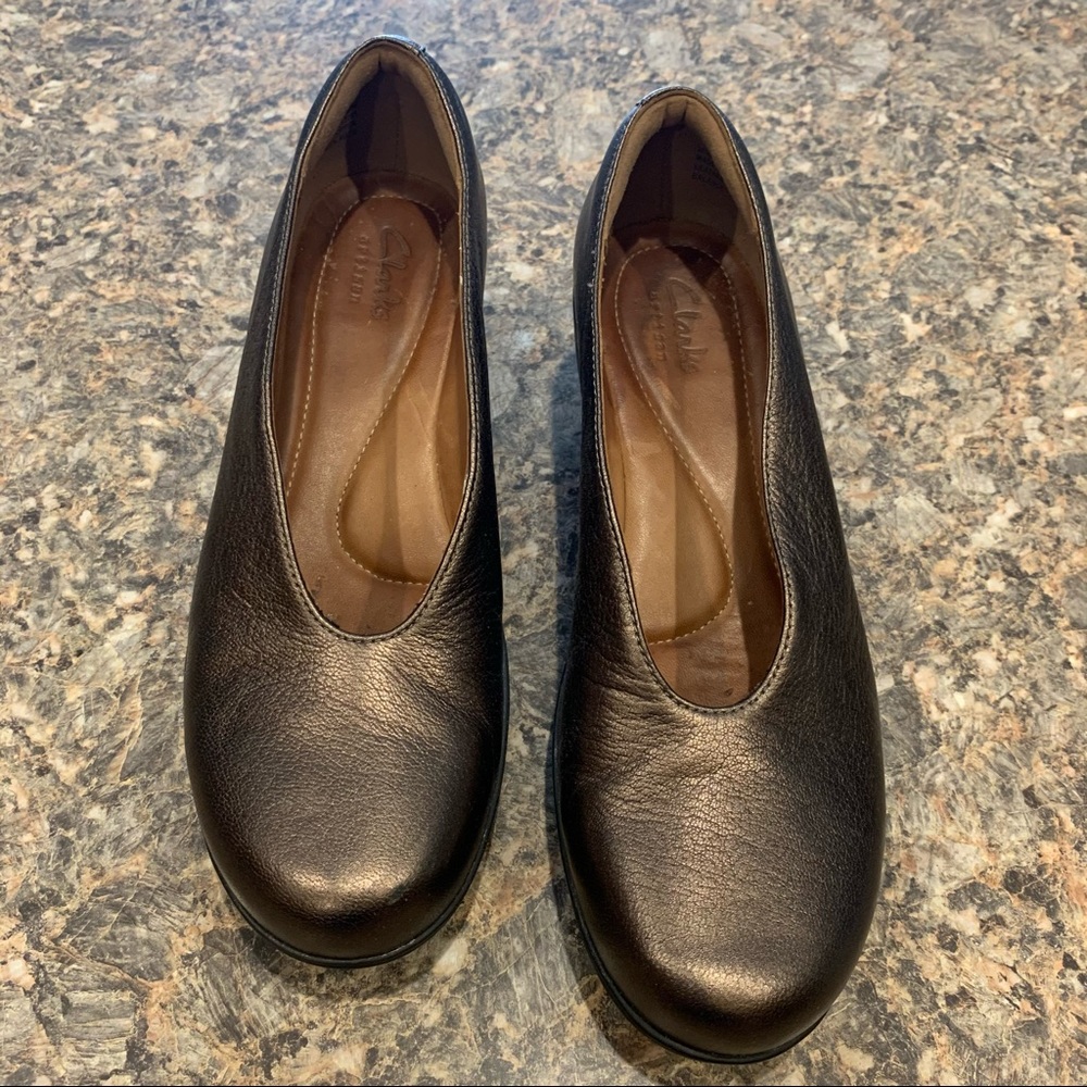 Clarks Artisan bronze leather wedge shoes